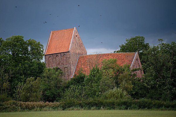Der Kirchturm im ostfriesischen Suurhusen hielt mit 5,19 Grad Neigung einige Jahre den Guinness-Weltrekord - bis er von einem Turm in Rheinland-Pfalz abgelöst wurde. - © Sina Schuldt/dpa/dpa-tmn
