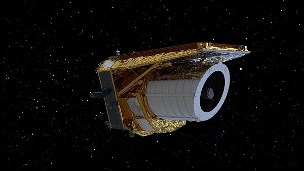Ein am Computer generiertes Bild des Weltraumteleskops «Euclid». - © --/ATG/ESA/dpa