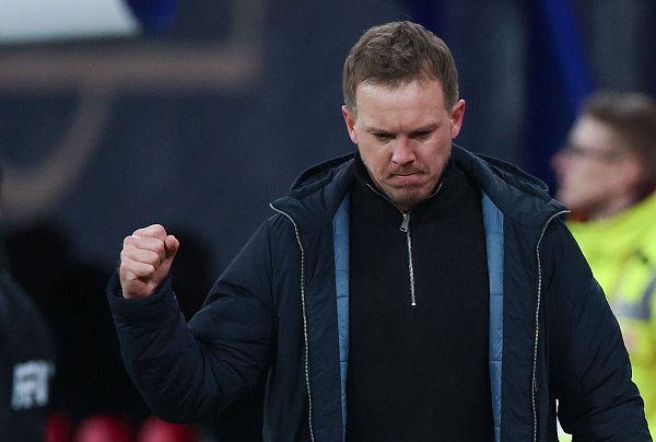 Julian Nagelsmann jubelt über einen Treffer. - © Jan Woitas/dpa