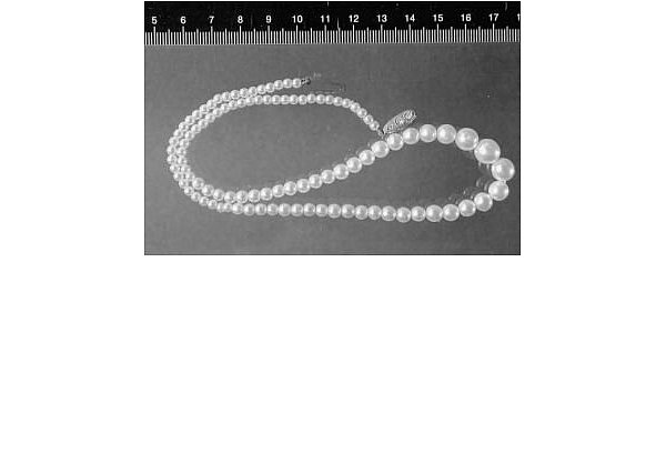 Diese 43 Zentimeter lange Perlenkette wurde in einer Straße nahe des Tatorts gefunden. Gehörte sie möglicherweise Irmgard B., fragt 2003 die Mordkommission. - © Polizei