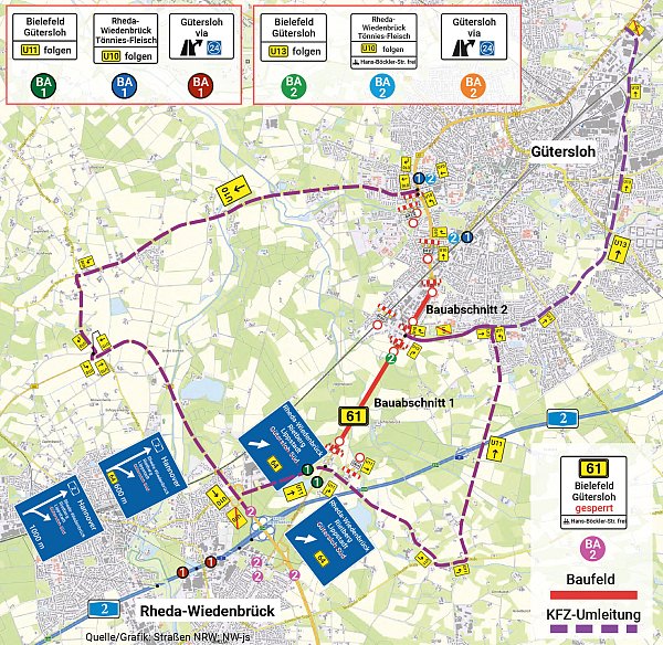Wegen der Vollsperrung der B61 muss der Verkehr umgeleitet werden. Straßen.NRW hat nun erklärt, wie das ablaufen soll. - © Straßen.NRW