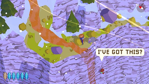 Claire hat den ersten verschneiten Berg schon erklommen und dabei die arme Socke überholt, die mühsam emporkraxelt und gar keinen Spaß mehr versteht. - © adamgryu