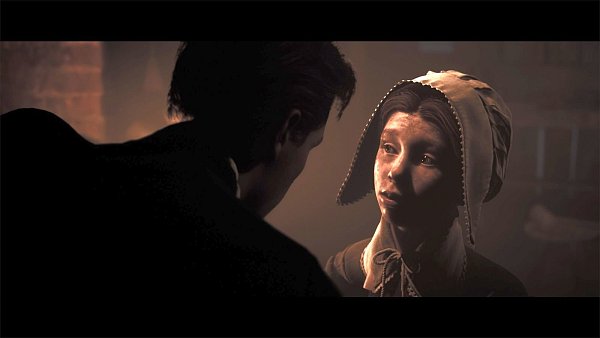 Die kleine Mary ist ein Mädchen aus der dunklen Vergangenheit von Little Hope, als dort Frauen wegen Hexerei zum Tode verurteilt wurden. Der Priester (l.) spielt dabei eine besondere Rolle. - © Bandai Namco