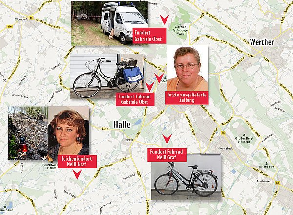 Einen Tatzusammenhang mit dem Mord an Nelli Graf können die Ermittler derzeit nicht bestätigen. "Die vergleichbaren Umstände des Verschwindens beider Frauen sprechen aber eher für als gegen einen Tatzusammenhang", heißt es wörtlich in der Pressemeldung. - © GESTALTUNG: TOBIAS BECKER, THOMAS LÖHRIG