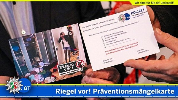 Riegel vor! Sicher ist sicherer. Berater verteilen Präventionsmängelkarten - © Gütersloh
