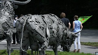 PETA-Aktivisten demonstrieren vor dem Fleischwerk Tönnies in Rheda