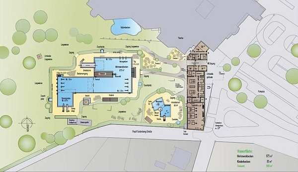 Diese Skizze zeigt den Entwurf für das neue Thermal-Freibad. - © Stadt Bad Lippspringe