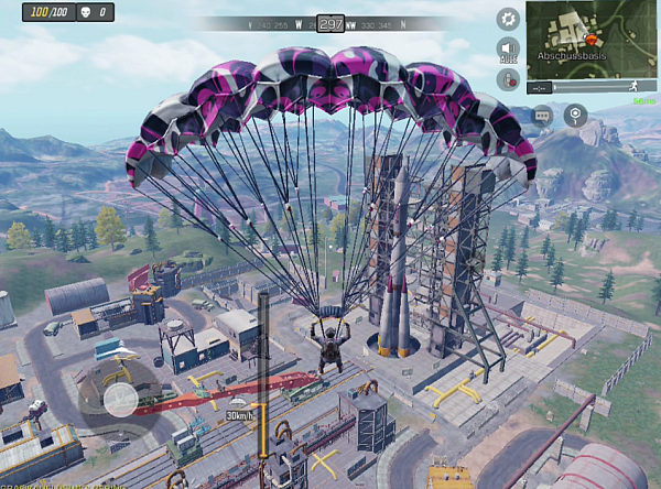 Wie üblich erfolgt der Spieleinstieg im Battle-Royal-Modus aus einem Flugzeug. Beim Überfliegen der Landschaft mit dem Fallschirm oder Wingsuit stechen uns namenhafte Orte ins Auge. In diesem Fall die aus „Black Ops" bekannte Map „Radiation". - © Activision