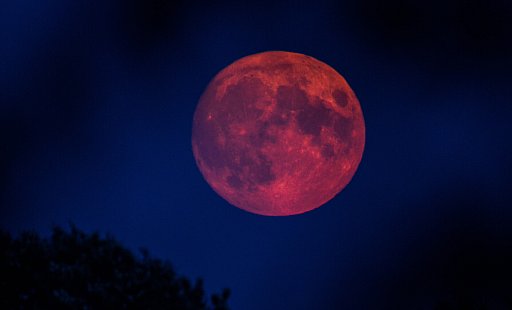 Der Mond strahlt während der totalen Mondfinsternis über OWL in leuchtendem Rot am Nachthimmel. - picture alliance/dpa