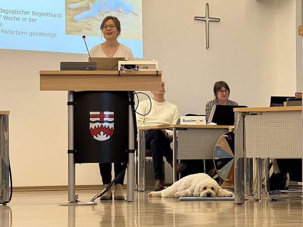 Absolut tiefenentspannt – Elmo im Schul- und Sportausschuss des Kreises Paderborn. - © Kreis Paderborn