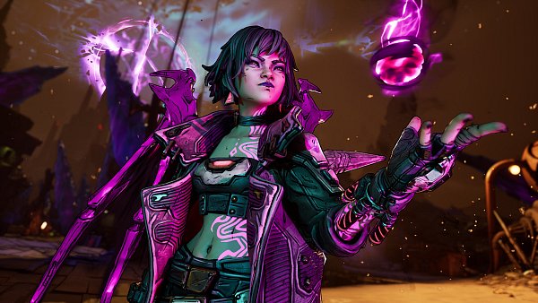 Nicht nur ein cooles Outfit, sondern auch coole Fähigkeiten zeichnen Vex aus. Unser Haustier "Trouble" sorgt ebenfalls für Chaos. - © Gearbox Software