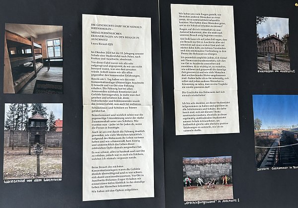In der Ausstellung haben die Schüler eigene Texte und Fotos zum Vernichtungslager zusammengestellt. - © Anna-Lena Hinder