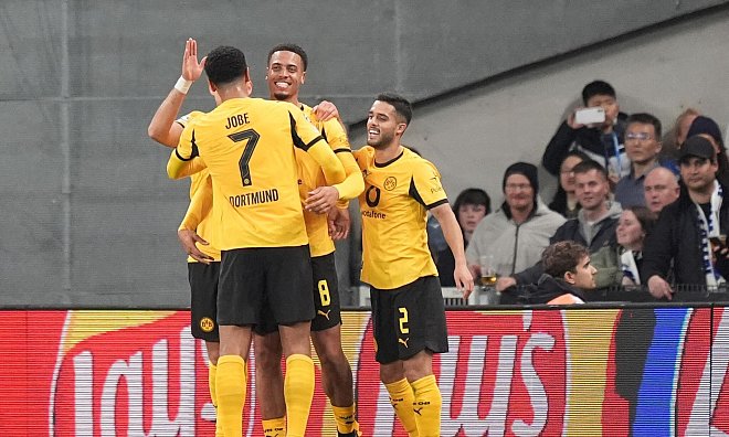Dortmund jubelt in Kopenhagen. - Marcus Brandt/dpa