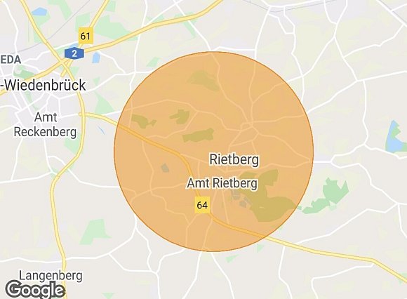 In diesem Radius sollten die Menschen in geschlossene Räume gehen und Fenster und Türen geschlossen halten. - © Screenshot Nina-App