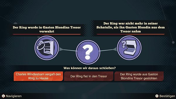 Wir zeigen hier nur einen Ausschnitt der Mindmap-Mechanik, um keine Ermittlungsergebnisse zu verraten. Wir erleben hier eine überzeugende Art von Ermittlerarbeit, die in weiteren Kapiteln durchaus komplexer ist als in diesem Beispiel. - © Microids