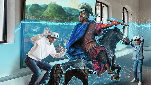 Mit der VR-Brille soll die Schlacht am Brunsberg erlebbar gemacht werden. - © Huxarium Gartenpark Höxter/NUSEC XR