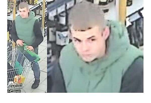 Eine Überwachungskamera konnte den jungen Mann mit seiner auffallenden grünen Weste aufnehmen. - © Polizei Bielefeld
