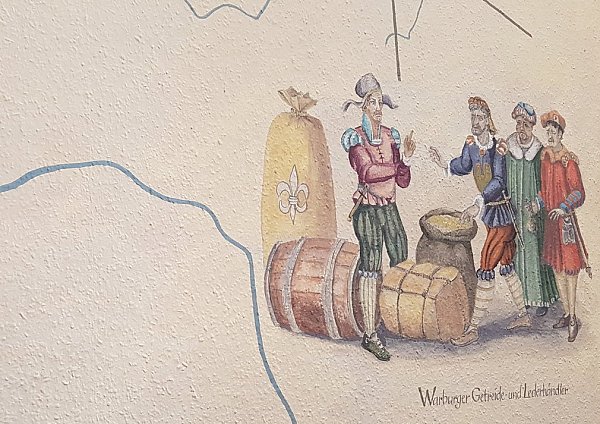 Details der Geschichte: Der Bildausschnitt zeigt die Warburger Getreide- und Lederhändler. - © Katharina Engelhardt