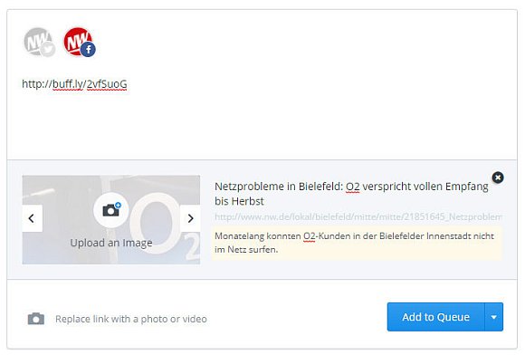 Im Social-Media-Planer "Buffer" soll das Verändern der Link-Vorschau auch künftig funktionieren.  - © Schwarzer