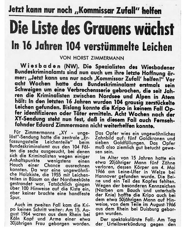 Auch die NW berichtete über die grausige Serie von Morden, bei denen Leichen verstümmelt wurden. - © NW-Archiv