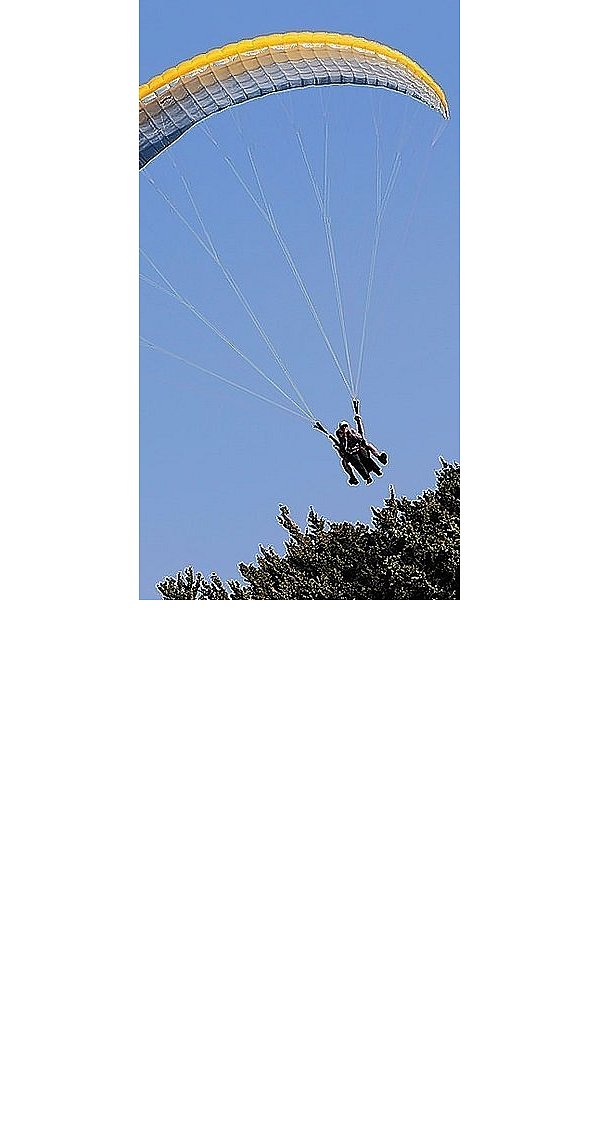 Der Pilot hat Fluggerät und Passagier im Griff.