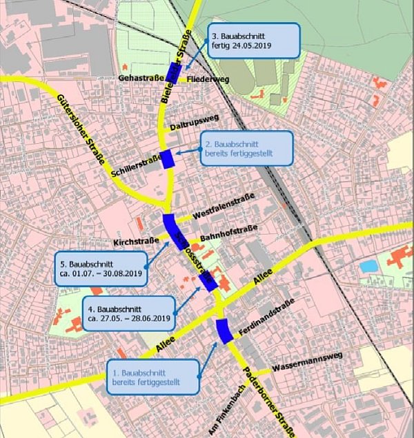 Die Übersicht der Bauabschnitte der Hövelhofer Ortsdurchfahrt. - © Gemeinde Hövelhof