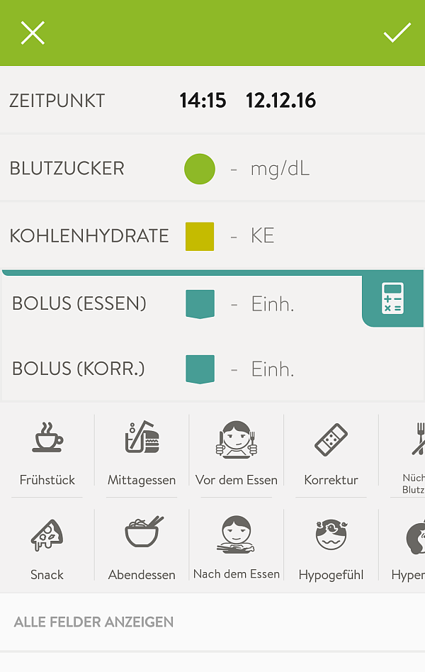 Mit dem Loggen des Bolus wird kann langfristig nachvollzogen werden, was an welchem Tag gegessen wurde und wie sich der Blutzucker verhalten hat. - © Screenshot NW