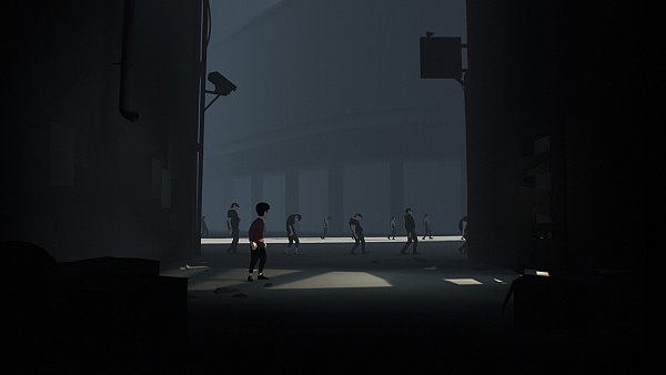 Mit Argwohn blicken wir hinüber zu den Reihen der willenlos gehenden Menschen. Was ist hier passiert? - © Playdead