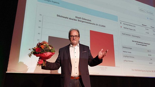 Matthias Trepper konnte sich bei der Bürgermeister-Stichwahl 2024 in Gütersloh durchsetzen. - © Andreas Frücht