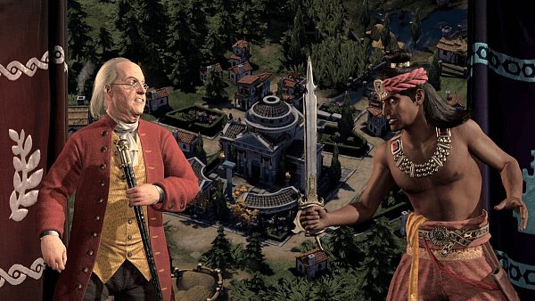 Bei der Vielzahl sowie Diversität der Anführer sind auch Aufeinandertreffen aus sehr unterschiedlichen Zeitlinien möglich. Hier sind Benjamin Franklin und Aśoka Adiraja zu sehen. - © 2K Games