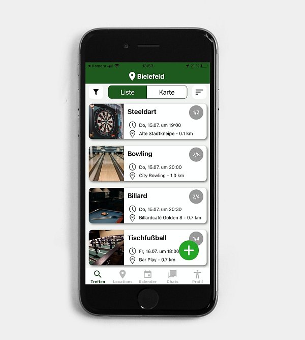 „Pub2Play": Die neue App eines Bielefelder Gründer-Duos ist jetzt verfügbar. Auch Locations können sich ab sofort registrieren.  

 - © App-ScreenShot pub2Play/Pr