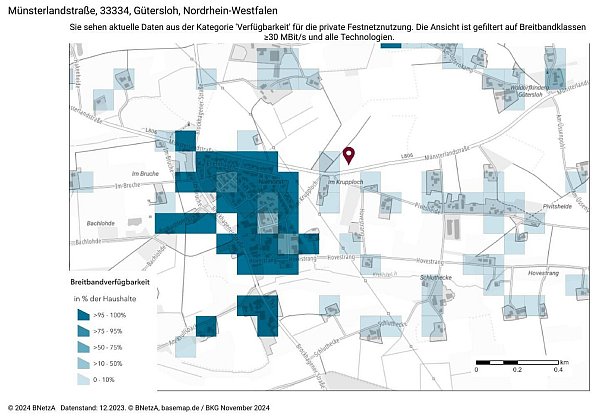 Breitbandatlas: Je dunkler die Fläche, desto besser ist die Breitbandabdeckung mit einer Leistung von mehr als 30 Mbit/s. - © Bundesnetzagentur