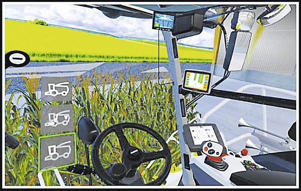 Ausblick: So sieht es aus, wenn man aus der Kabine eines Maishäckslers von Claas aufs Feld blickt - virtuell. - © Claas
